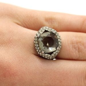 Rhinestone Pave Encrusted Round Grey Stone Domed 7